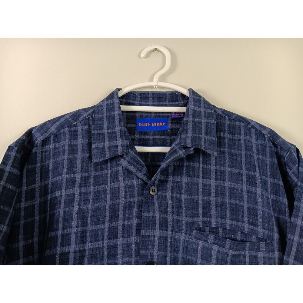 (Ju) Tony Blake Men's Shirt Size M Plaid Button Down Blue Short Sleeve Casual